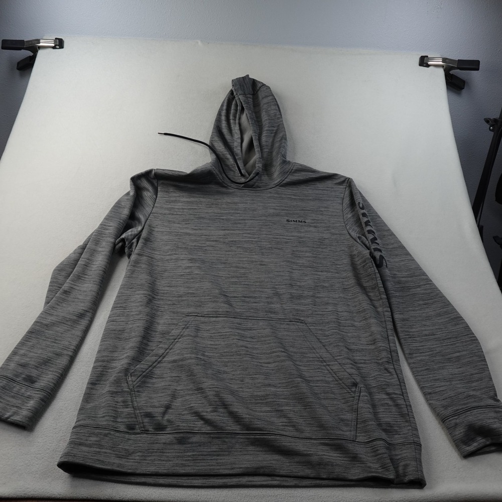 Simms Fishing Hoodie Mens XL Gray Performance Pullover Logo Sleeve Outdoor